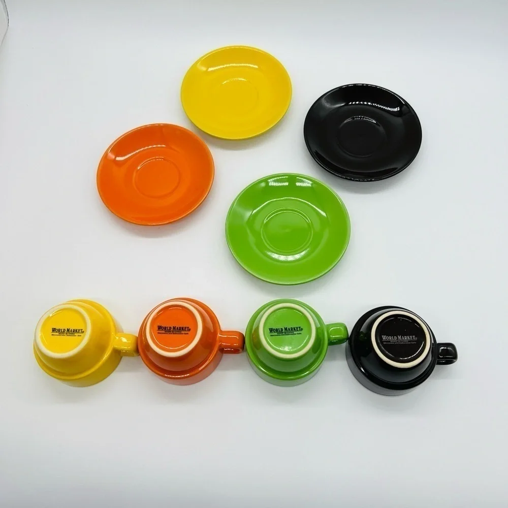 PIER 1 SET OF 4 COLORFUL MINIATURE EXPRESSO FLOWER POT STYLE MUGS